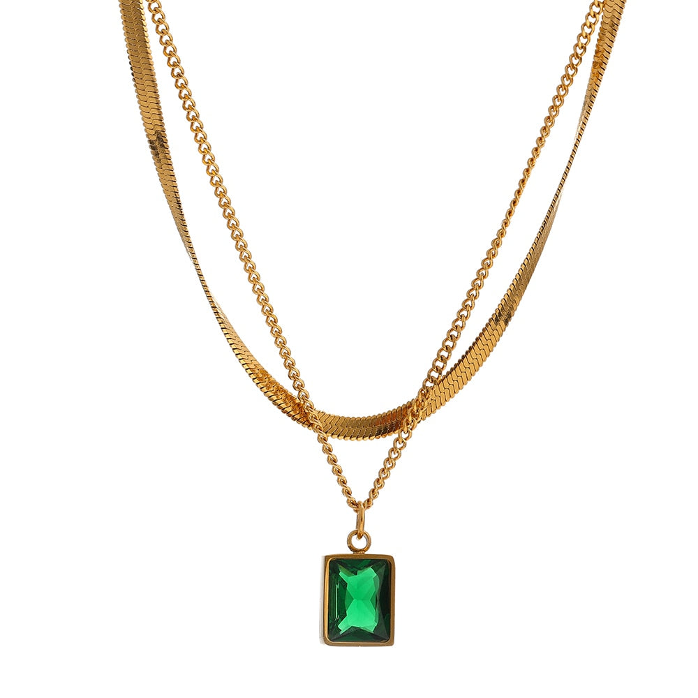 Colar Duplo com Pingente Cristal de Zircônia | BELLORIE
