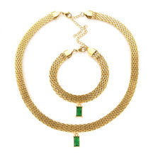 Conjunto Colar e Pulseira de Malha Dourada Pingente de Zircônia | BELLORIE