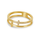 Anel Cruz Dupla Zircônia Banhado em Ouro 18k | BELLORIE