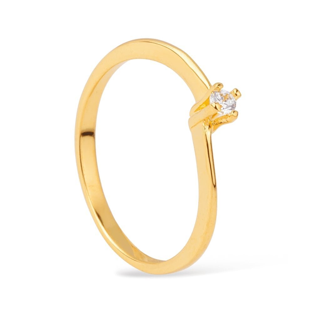 Anel Ouro 24K Solitário Delicado com Zircônia – Bellorie
