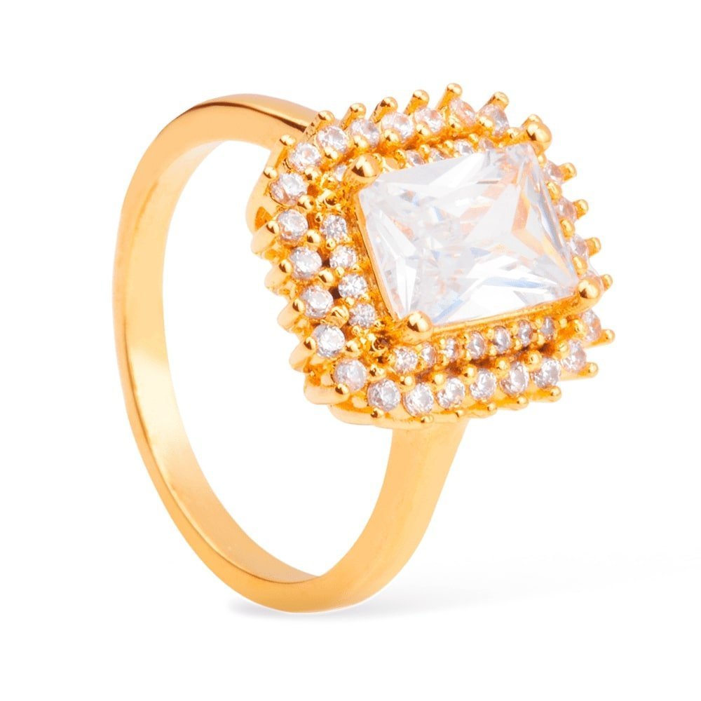 Anel Ouro 24K Solitário com Zircônia – Bellorie