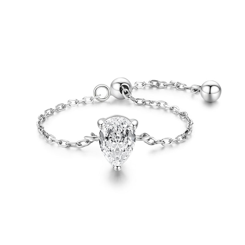 Anel Prata Cristal Zircônia Corrente Regulável | BELLORIE