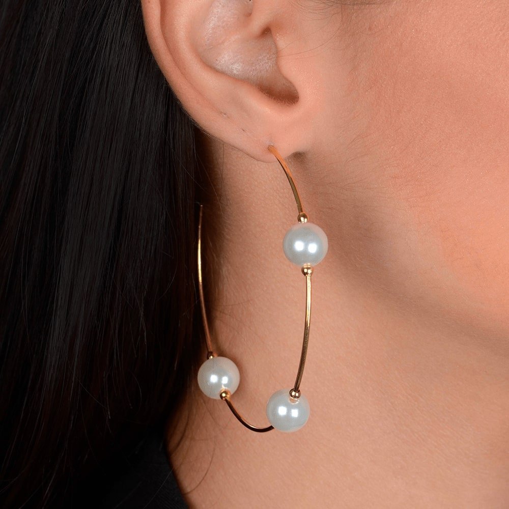 Brinco Ouro 24K Argola Grande com Pérolas – Bellorie