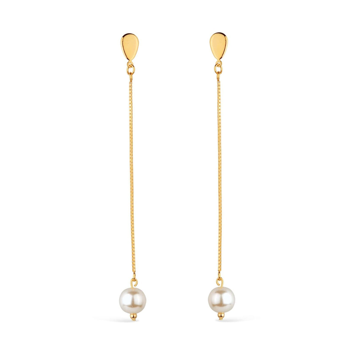 Brinco Ouro 24K Corrente com Pérola – Bellorie