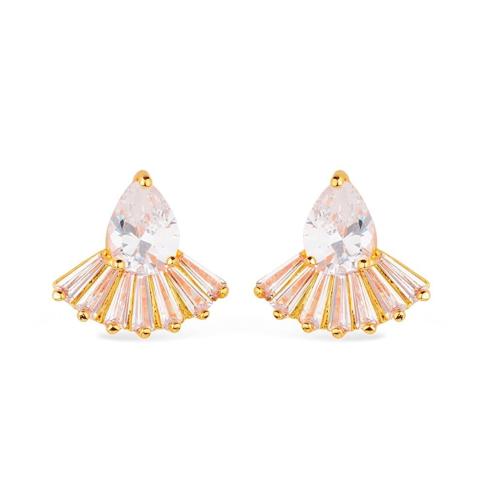 Brinco Ouro 24K Gota e Coroa 8 Zircônias – Bellorie