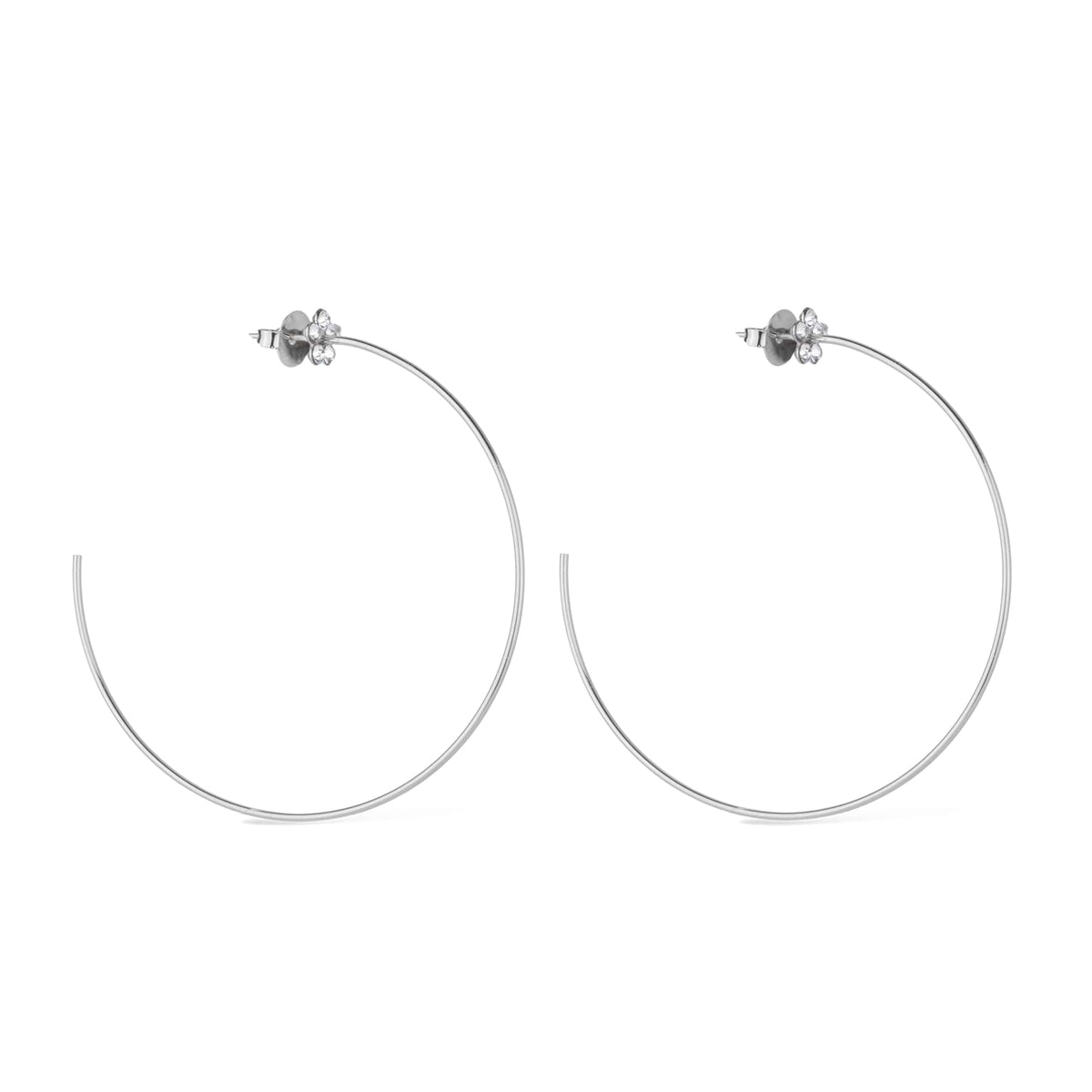 Brinco em Ouro Branco Argola Grande com Flor em Strass – Bellorie