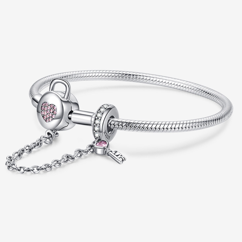 Pulseira de Berloques com Fecho de Coração e Trava de Segurança - Prata 925 | BELLORIE