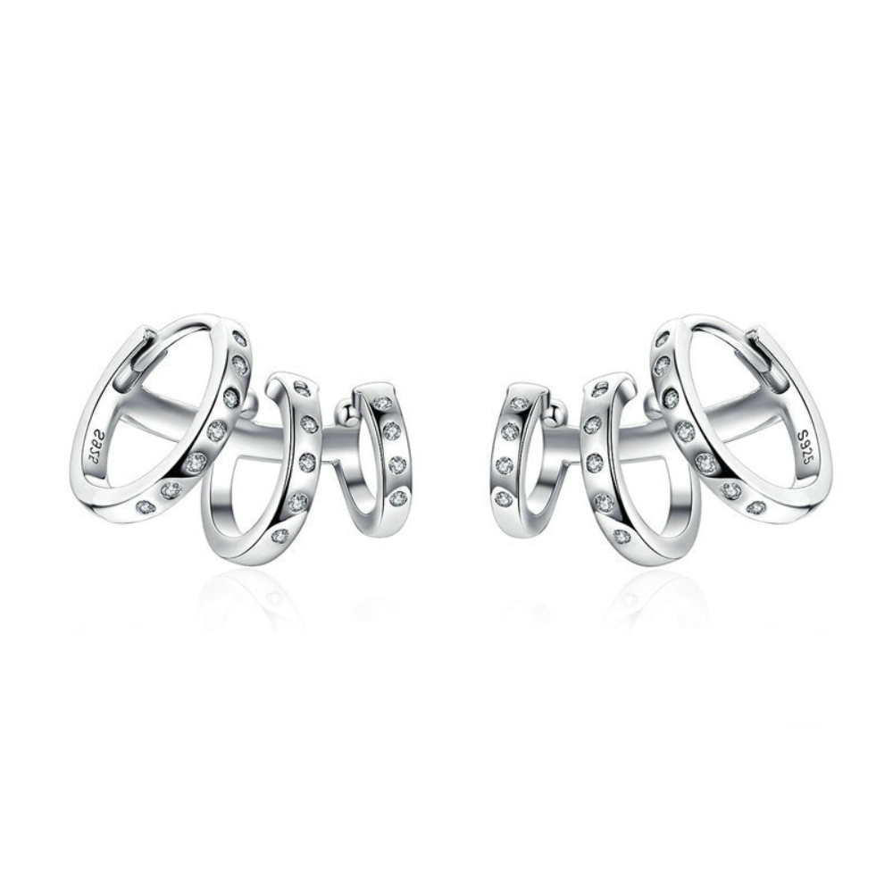 Brinco Triplo Argolinhas com Zircônia - Prata 925 | BELLORIE