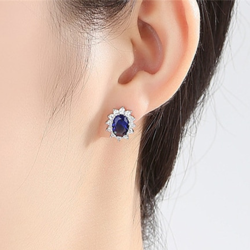 Brinco Elegante com Cristais de Zircônia Branca e Azul | BELLORIE