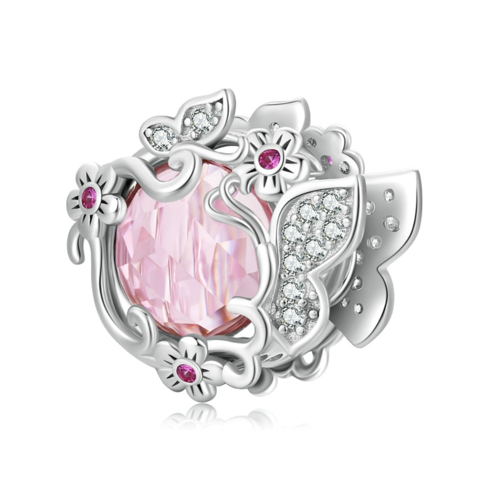 Berloque Borboleta Rosa Brilhante - Prata 925 | BELLORIE
