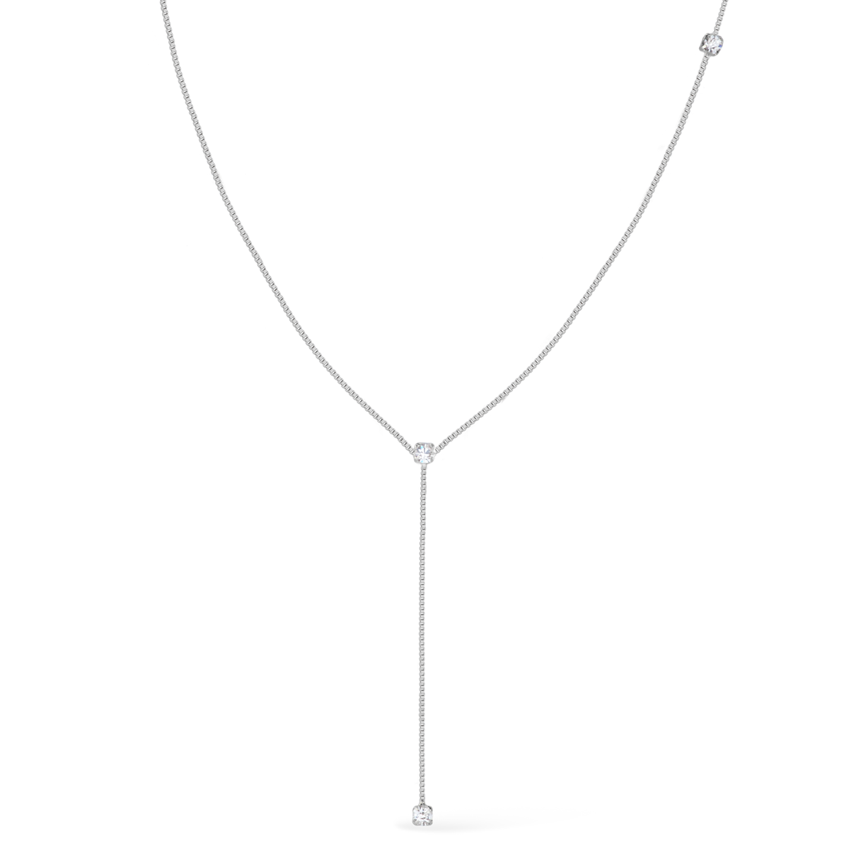 Colar em Ouro Branco Gravatinha com Pontos de Luz – Bellorie