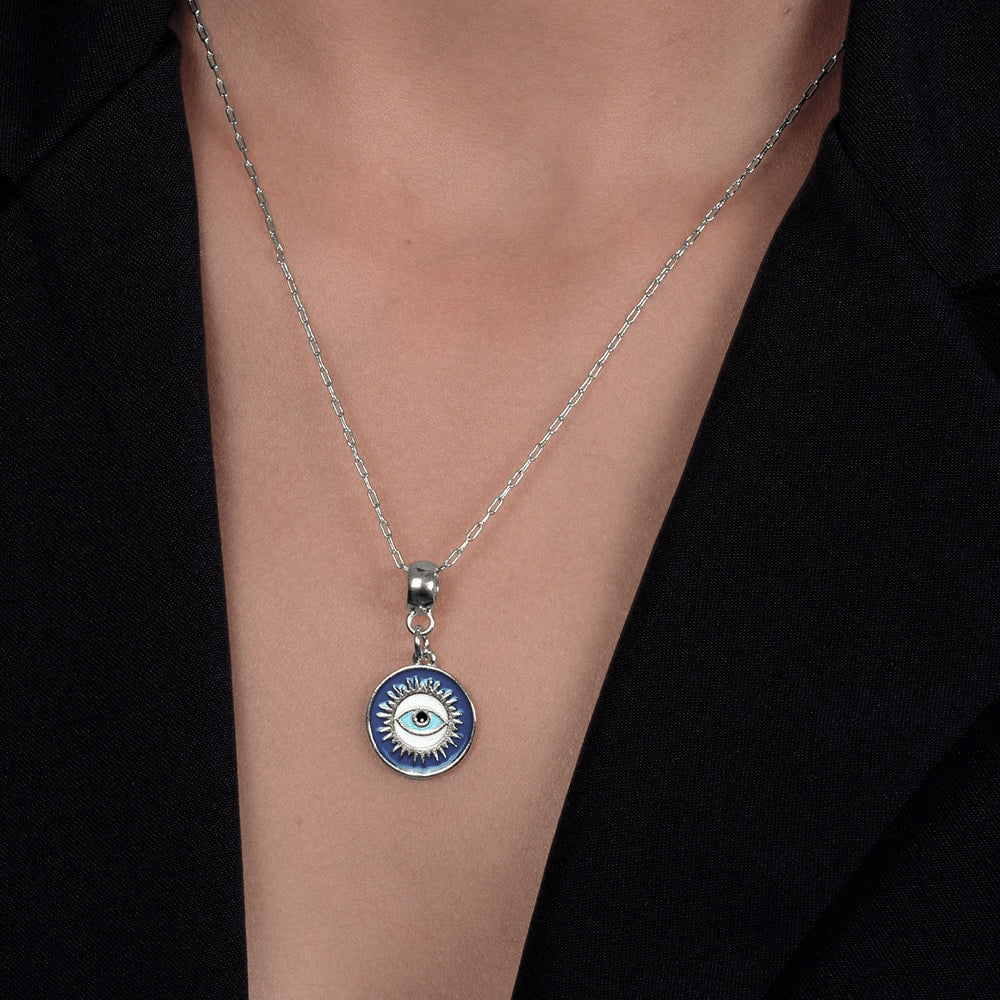 Colar em Ouro Branco Medalha Olho Grego – Bellorie