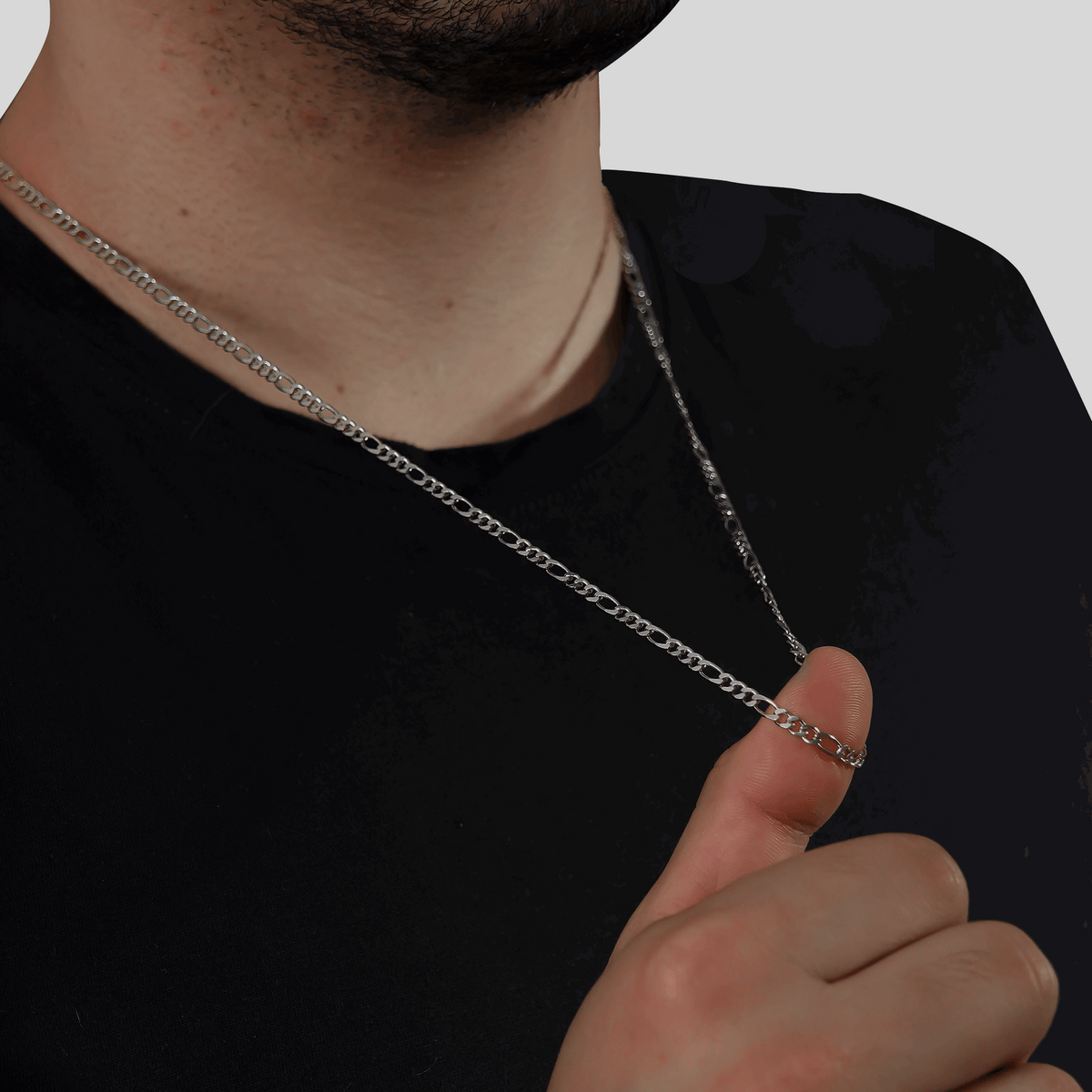 Correntinha Masculina em Ouro Branco Elo 3 por 1 – 3mm – Bellorie