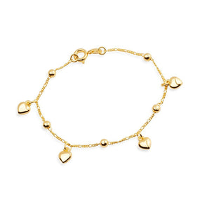 Pulseira em Ouro 24K com Pingentes de Coração e Esferas – Bellorie