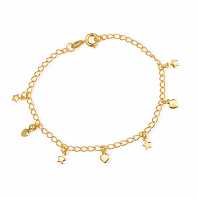 Pulseira em Ouro 24K com Pingentes de Coração e Estrela – Bellorie