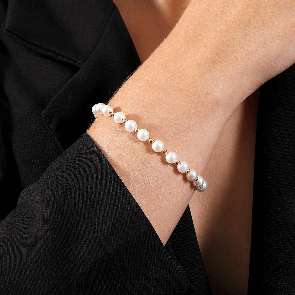 Pulseira em Ouro 24K com Pérolas e Bolinhas – Bellorie