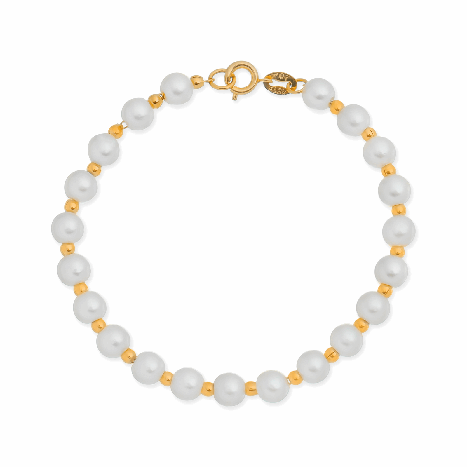 Pulseira em Ouro 24K com Pérolas e Bolinhas – Bellorie