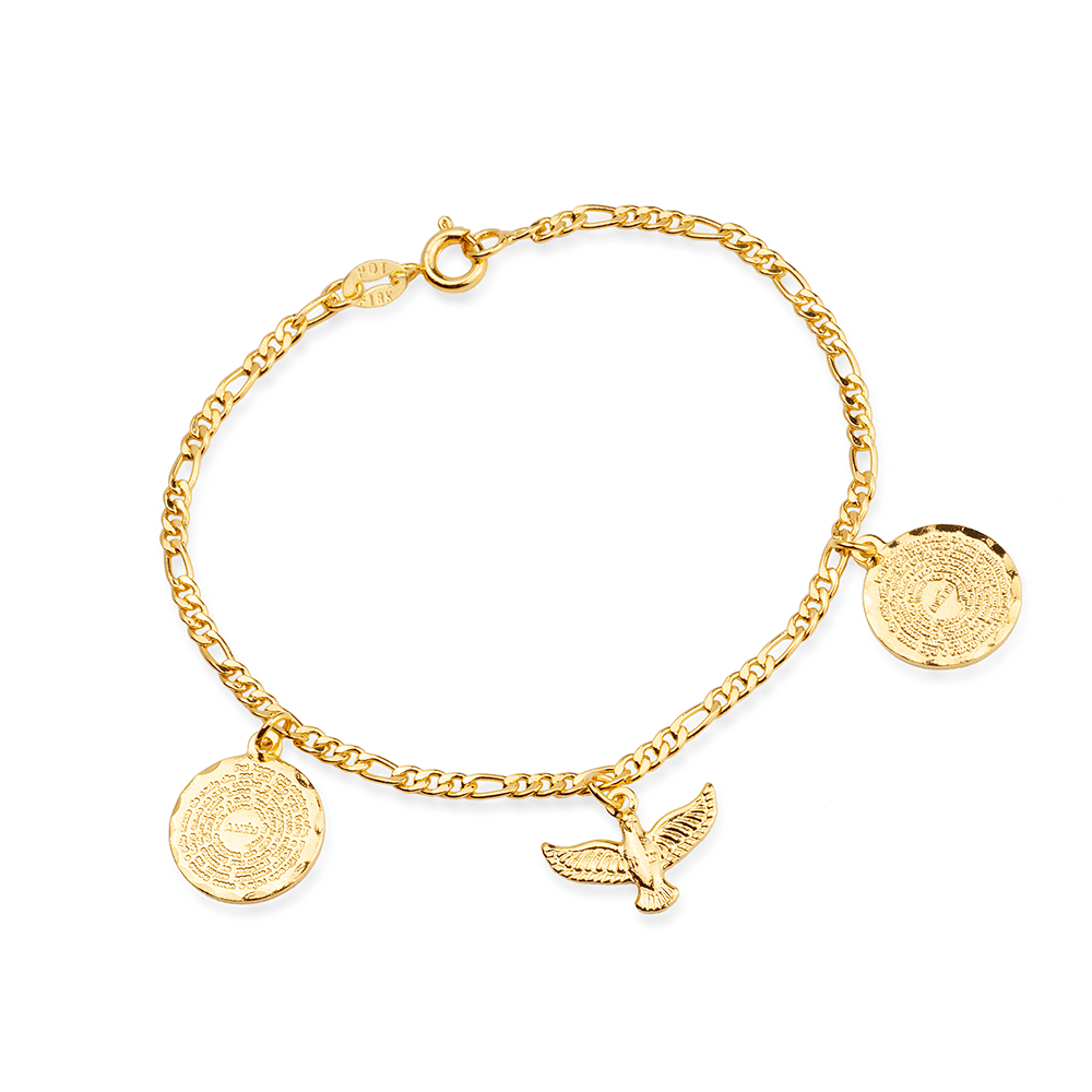 Pulseira em Ouro 24K Religiosa Pai Nosso e Espírito Santo – Bellorie