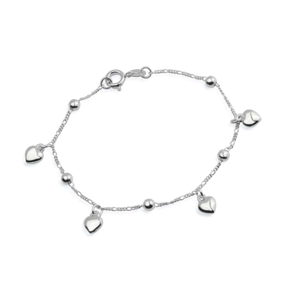 Pulseira em Ouro Branco com Pingentes de Coração e Esferas – Bellorie