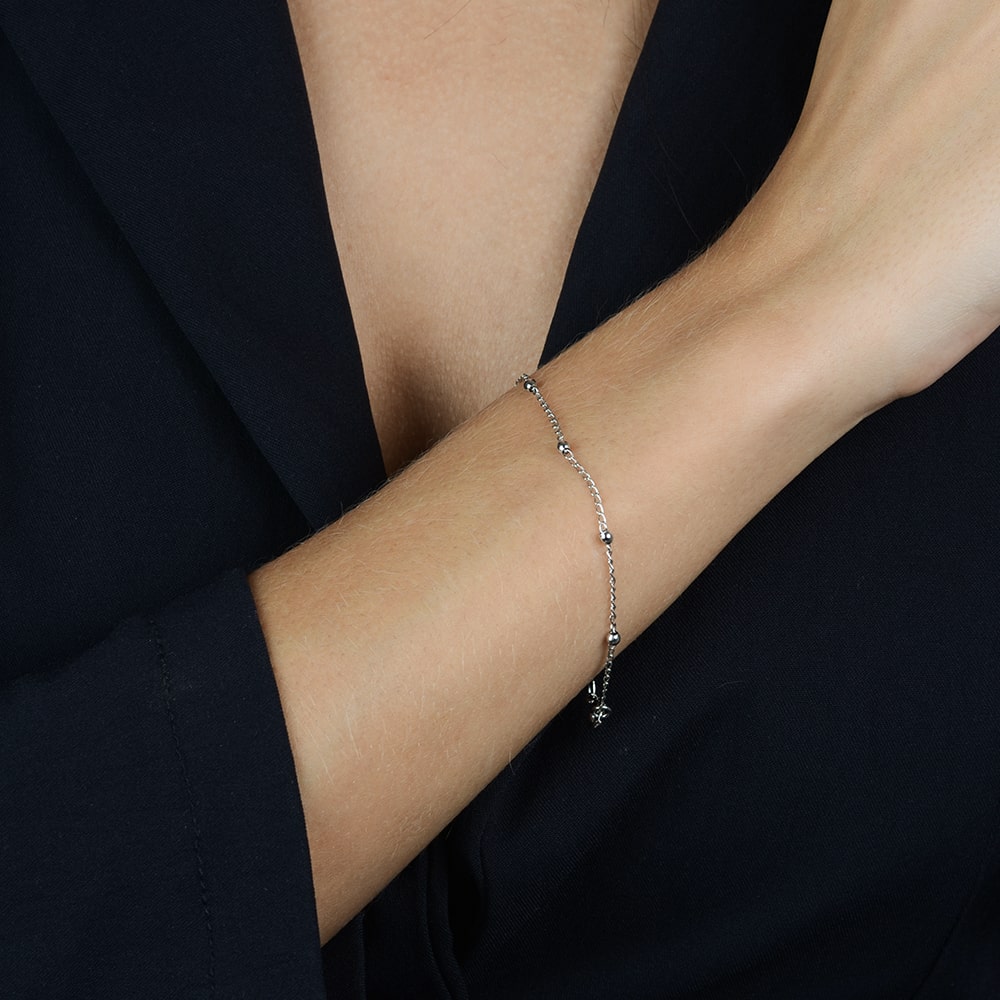 Pulseira em Ouro Branco Bolinhas Delicada – Bellorie