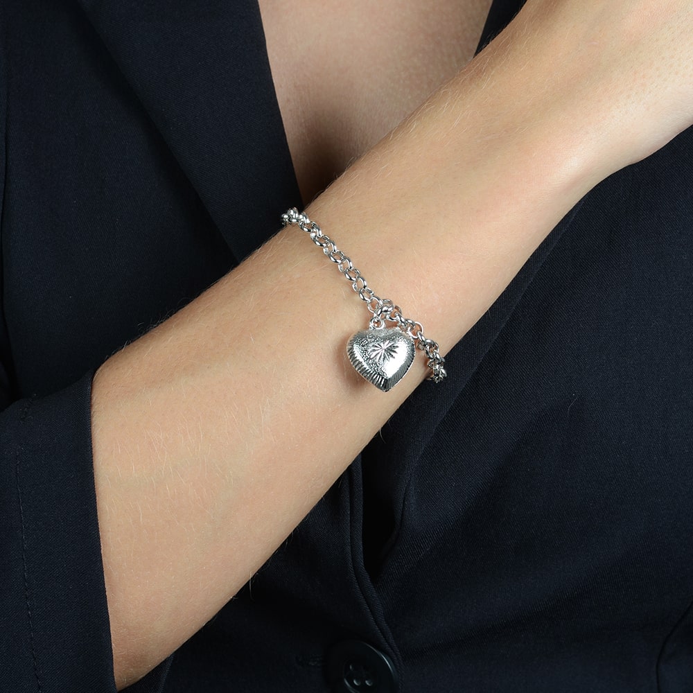 Pulseira em Ouro Branco Elo Português com Coração – Bellorie