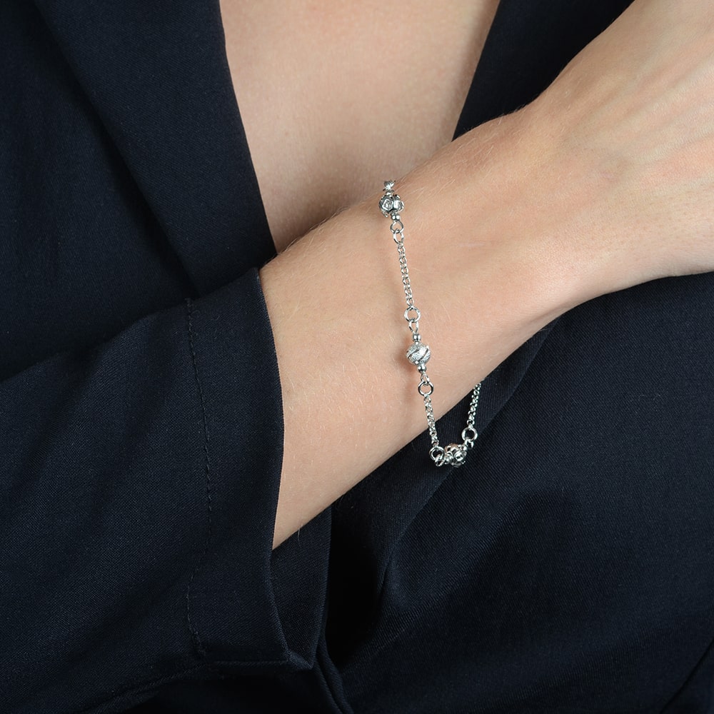 Pulseira em Ouro Branco Elo Português com Esferas – Bellorie