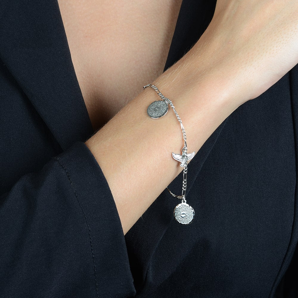 Pulseira em Ouro Branco Religiosa Pai Nosso e Espírito Santo – Bellorie