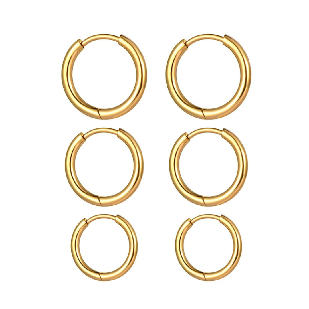 Kit 3 Argolinhas Douradas Banhado a Ouro 18k | BELLORIE